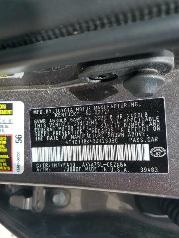 4T1C11BK4RU123090 - 2024 TOYOTA CAMRY LE GRAY photo 12