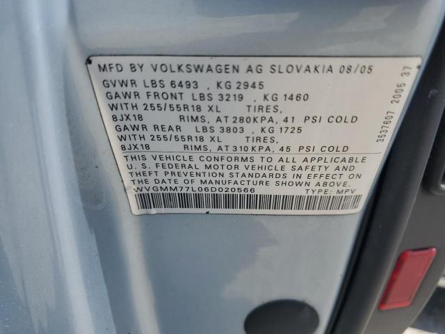 WVGMM77L06D020566 - 2006 VOLKSWAGEN TOUAREG 4.2 TURQUOISE photo 13