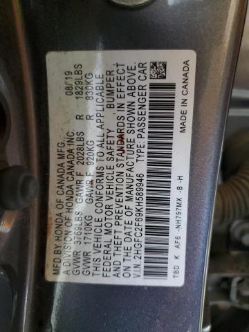 2HGFC2F69KH589946 - 2019 HONDA CIVIC LX GRAY photo 12