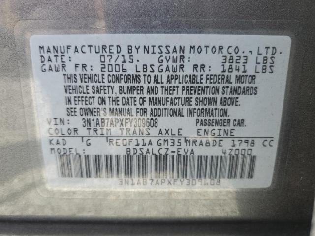 3N1AB7APXFY309608 - 2015 NISSAN SENTRA S GRAY photo 12