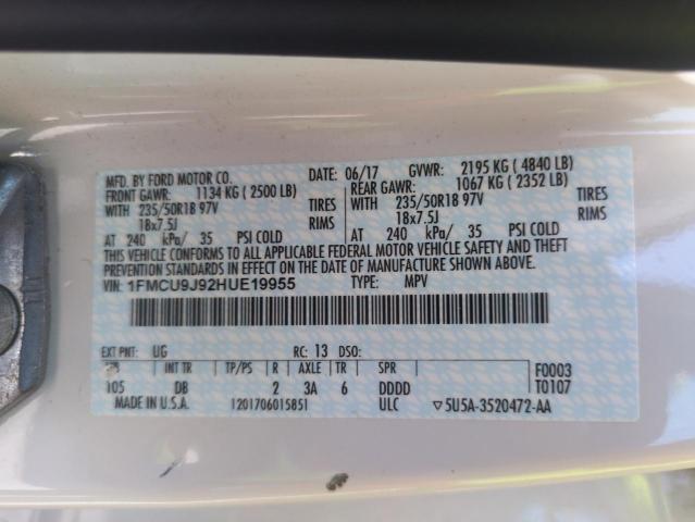 1FMCU9J92HUE19955 - 2017 FORD ESCAPE TITANIUM WHITE photo 13