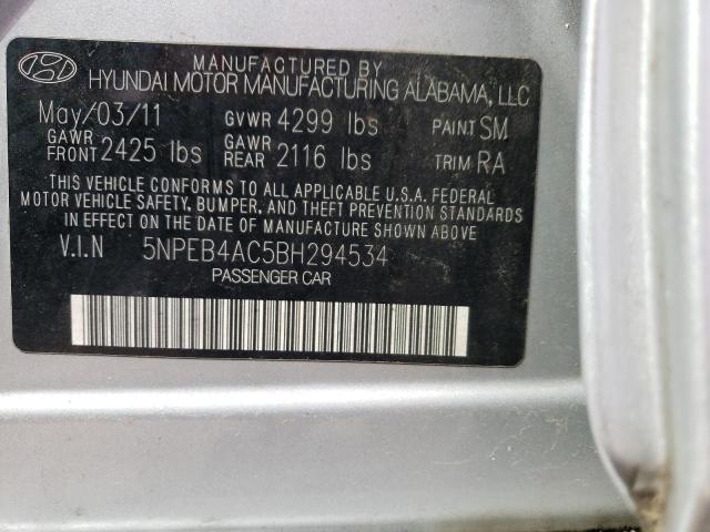 5NPEB4AC5BH294534 - 2011 HYUNDAI SONATA GLS SILVER photo 13