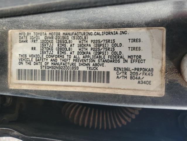 5TEGM92N92Z001859 - 2002 TOYOTA TACOMA DOUBLE CAB PRERUNNER BLACK photo 13