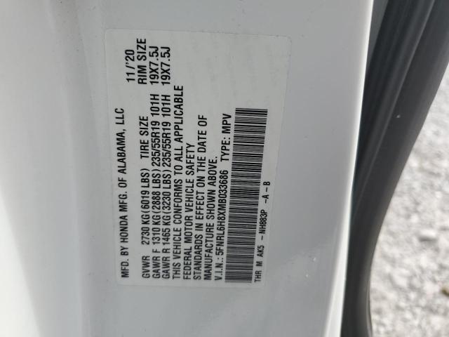 5FNRL6H8XMB033686 - 2021 HONDA ODYSSEY TOURING WHITE photo 13