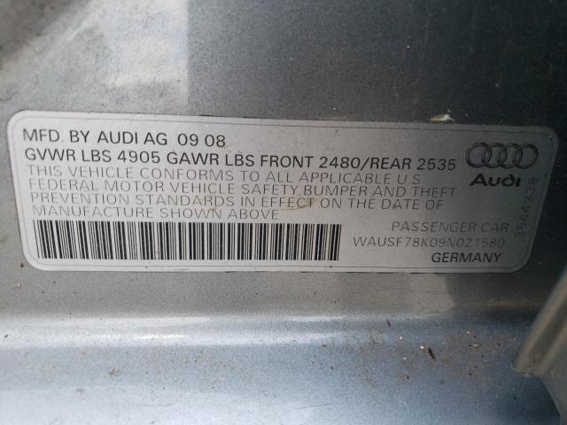 WAUSF78K09N021580 - 2009 AUDI A4 PREMIUM PLUS GRAY photo 12