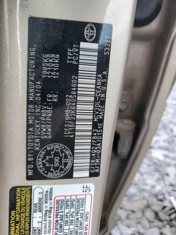 4T1BF32K64U584602 - 2004 TOYOTA CAMRY LE BEIGE photo 13