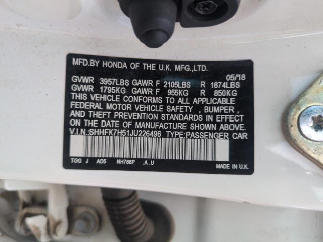 SHHFK7H51JU226496 - 2018 HONDA CIVIC EX Ağ foto 12