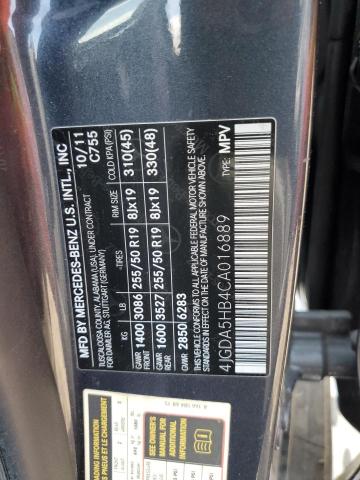 4JGDA5HB4CA016889 - 2012 MERCEDES-BENZ ML 350 4MATIC GRAY photo 13