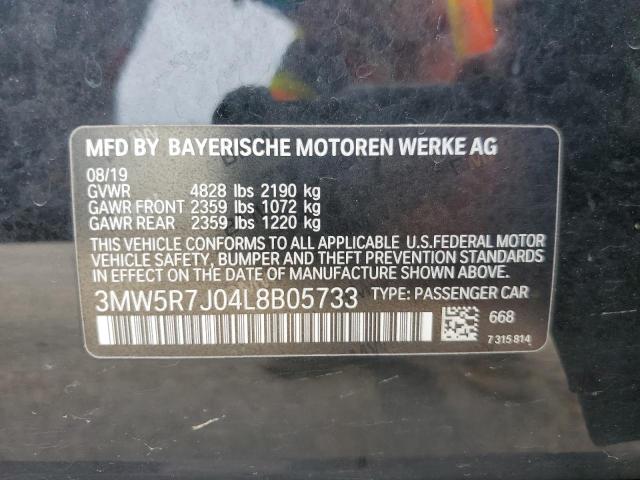 3MW5R7J04L8B05733 - 2020 BMW 330XI BLACK photo 12