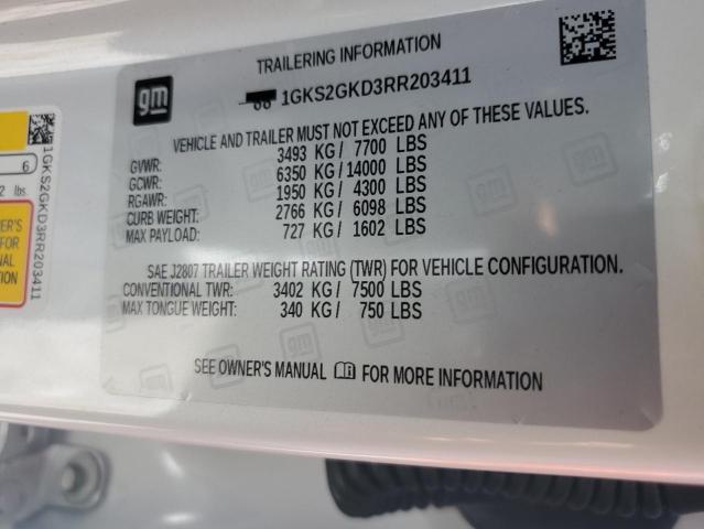 1GKS2GKD3RR203411 - 2024 GMC YUKON XL K1500 SLT WHITE photo 12