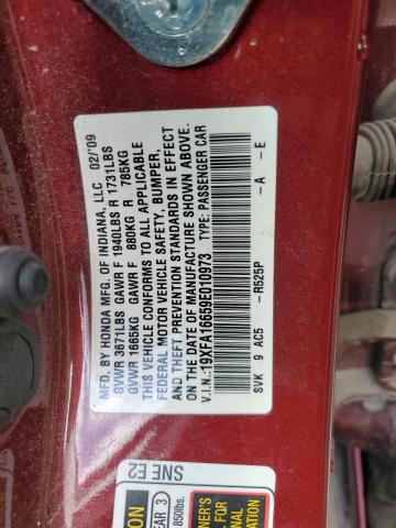 19XFA16659E010973 - 2009 HONDA CIVIC LX-S Rouge photo 13