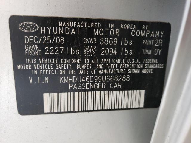 KMHDU46D99U668288 - 2009 HYUNDAI ELANTRA GLS SILVER photo 12