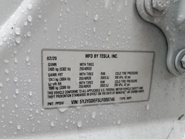 5YJYGDEF5LF000746 - 2020 TESLA MODEL Y WHITE photo 14