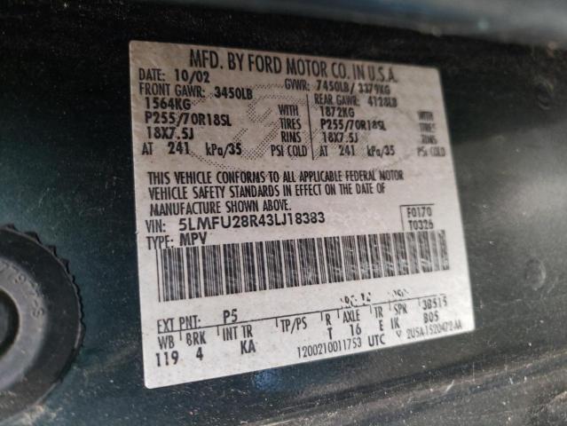 5LMFU28R43LJ18383 - 2003 LINCOLN NAVIGATOR მწვანე ფოტო 10