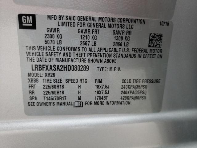 LRBFXASA2HD080289 - 2017 BUICK ENVISION PREFERRED SILVER photo 13