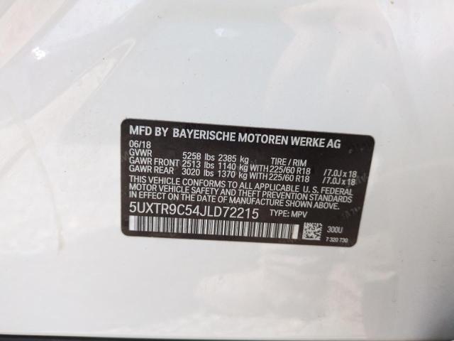 5UXTR9C54JLD72215 - 2018 BMW X3 XDRIVE30I WHITE photo 12