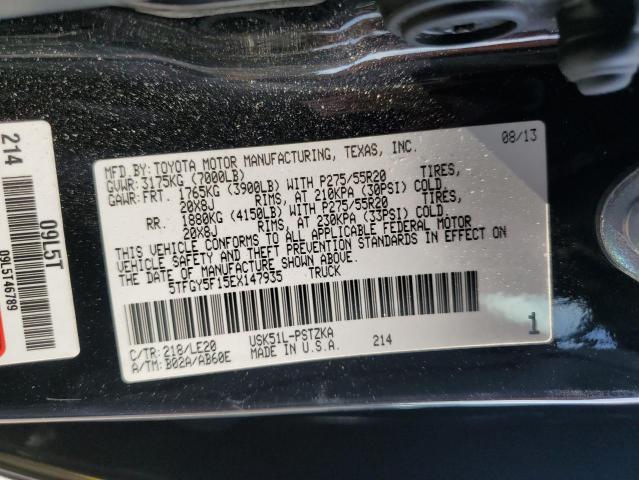 5TFGY5F15EX147935 - 2014 TOYOTA TUNDRA CREWMAX PLATINUM 黑色 照片 12