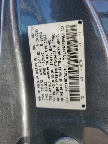 1HGCS1B80AA000190 - 2010 HONDA ACCORD EXL GRAY photo 12