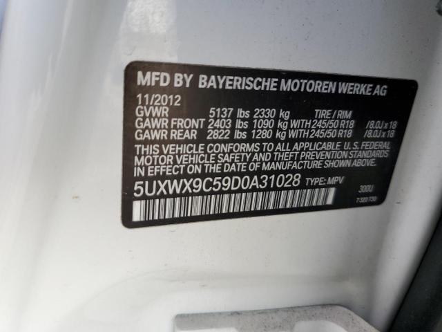 5UXWX9C59D0A31028 - 2013 BMW X3 XDRIVE28I WHITE photo 10