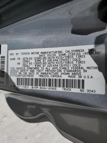 5TETX22N75Z070650 - 2005 TOYOTA TACOMA ACCESS CAB ვერცხლისფერი ფოტო 13