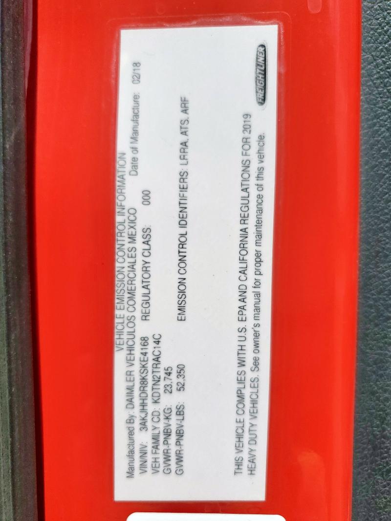 3AKJHHDR8KSKE4168 - 2019 FREIGHTLINER CASCADIA 1 Красный фото 10