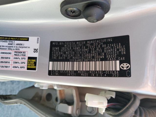 5YFB4MDE3RP139858 - 2024 TOYOTA COROLLA LE SILVER photo 13