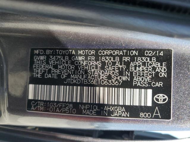 JTDKDTB36E1063367 - 2014 TOYOTA PRIUS C CHARCOAL photo 12