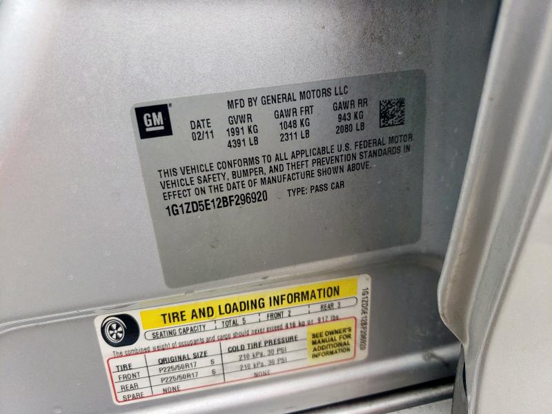 1G1ZD5E12BF296920 - 2011 CHEVROLET MALIBU 2LT ვერცხლისფერი ფოტო 13