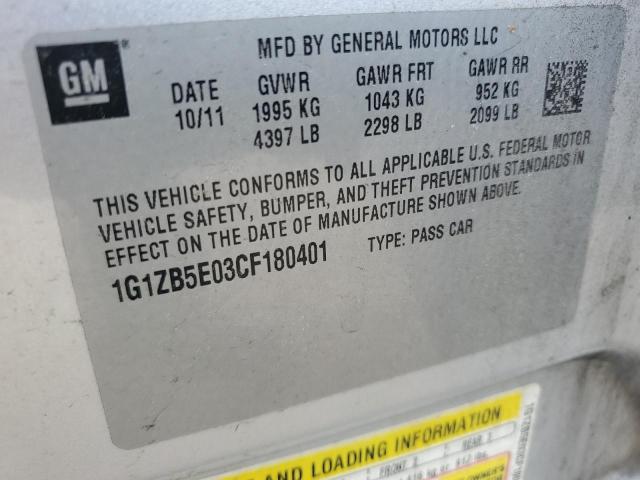 1G1ZB5E03CF180401 - 2012 CHEVROLET MALIBU LS 银色 照片 12