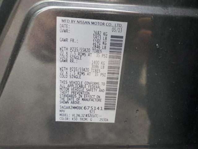 5N1AR2MM0DC675141 - 2013 NISSAN PATHFINDER S GRAY photo 13