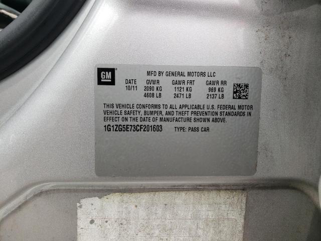 1G1ZG5E73CF201603 - 2012 CHEVROLET MALIBU LTZ ვერცხლისფერი ფოტო 12