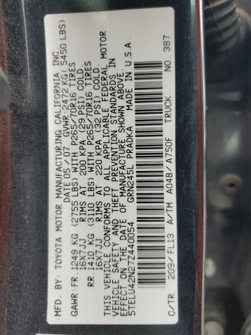 5TELU42N27Z440054 - 2007 TOYOTA TACOMA DOUBLE CAB 黑色 照片 13