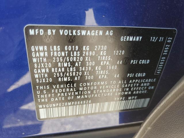 WVGUNPE20MP064926 - 2021 VOLKSWAGEN ID.4 PRO S 蓝色 照片 12