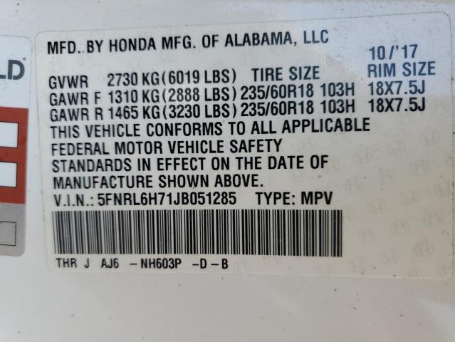 5FNRL6H71JB051285 - 2018 HONDA ODYSSEY EXL Белый фото 13