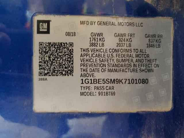 1G1BE5SM9K7101080 - 2019 CHEVROLET CRUZE LT ლურჯი ფოტო 12