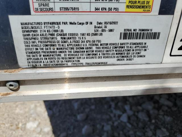 7K61E1425NH000416 - 2022 WELLS CARGO ENCLSDTRLR 蓝色 照片 10