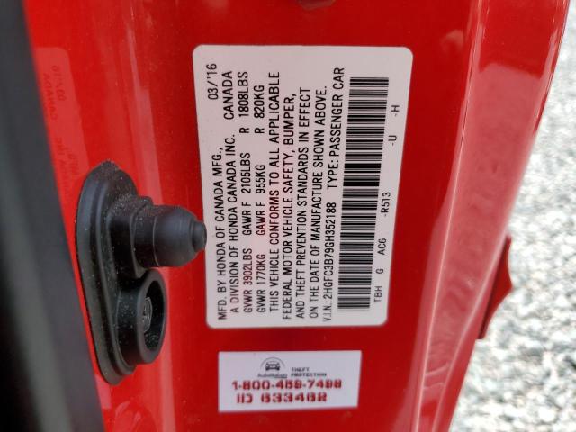 2HGFC3B79GH352188 - 2016 HONDA CIVIC EXL RED photo 12