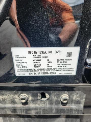 5YJSA1E58MF433704 - 2021 TESLA MODEL S BLACK photo 12