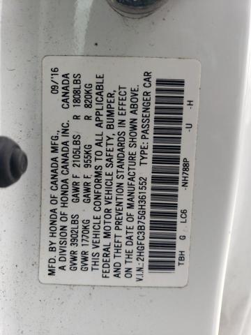 2HGFC3B75GH361552 - 2016 HONDA CIVIC EXL 白色 照片 12