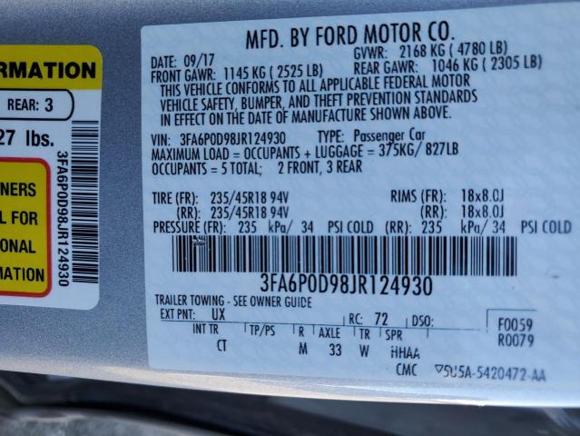 3FA6P0D98JR124930 - 2018 FORD FUSION TITANIUM/PLATINUM SILVER photo 13