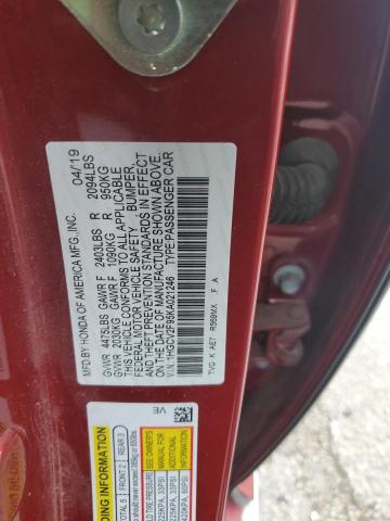 1HGCV2F95KA021246 - 2019 HONDA ACCORD TOURING RED photo 12