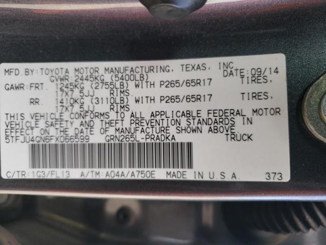 5TFJU4GN6FX066599 - 2015 TOYOTA TACOMA DOUBLE CAB PRERUNNER GRAY photo 12
