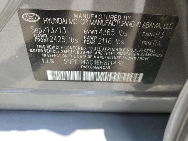 5NPEB4AC4EH811438 - 2014 HYUNDAI SONATA GLS GRAY photo 13