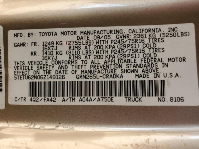 5TETU62N06Z149126 - 2006 TOYOTA TACOMA PRERUNNER ACCESS CAB GRAY photo 12