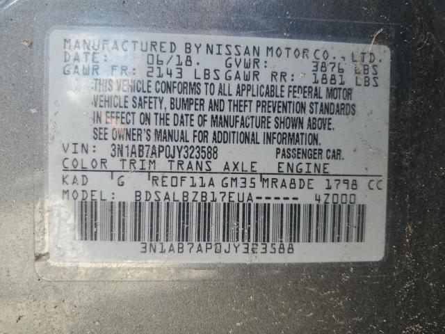 3N1AB7AP0JY323588 - 2018 NISSAN SENTRA S Сұр фото 12