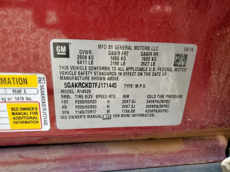 5GAKRCKD7FJ171445 - 2015 BUICK ENCLAVE RED photo 13