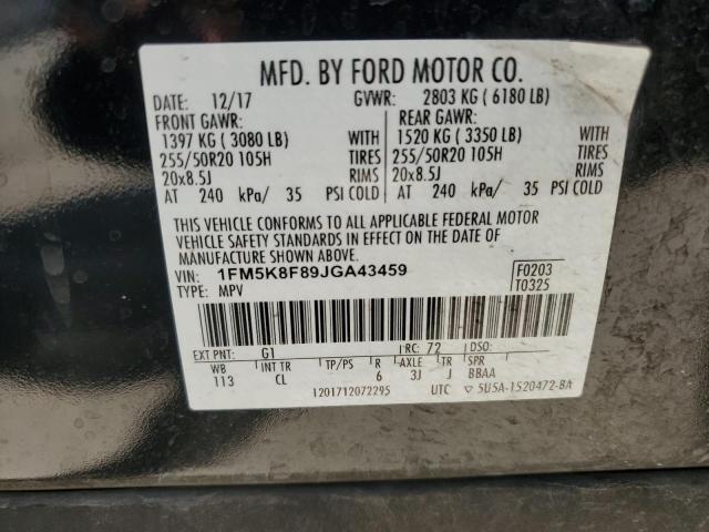 1FM5K8F89JGA43459 - 2018 FORD EXPLORER LIMITED BLACK photo 13