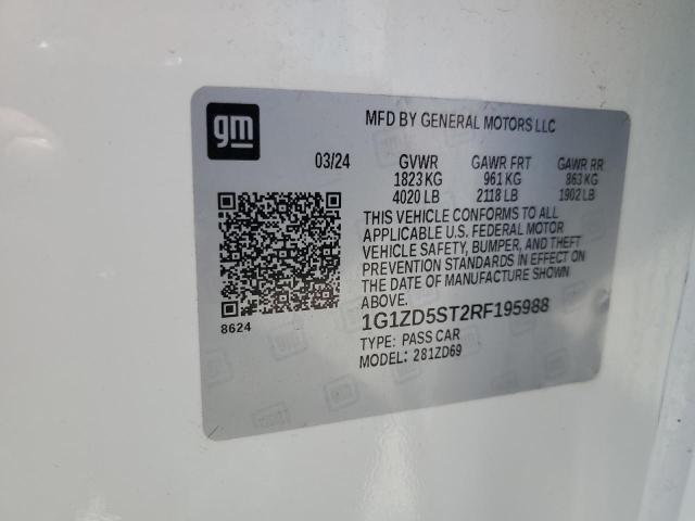 1G1ZD5ST2RF195988 - 2024 CHEVROLET MALIBU LT WHITE photo 12