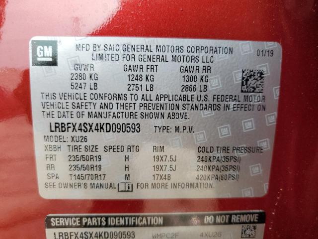 LRBFX4SX4KD090593 - 2019 BUICK ENVISION PREMIUM II Qırmızı foto 13