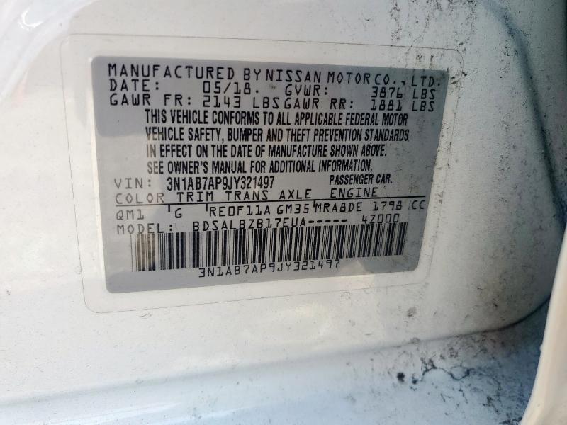 3N1AB7AP9JY321497 - 2018 NISSAN SENTRA S 白色 照片 12